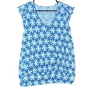 LOFT Outlet Womens Blouse Blue White V Neck Flutter Cap Sleeve Large